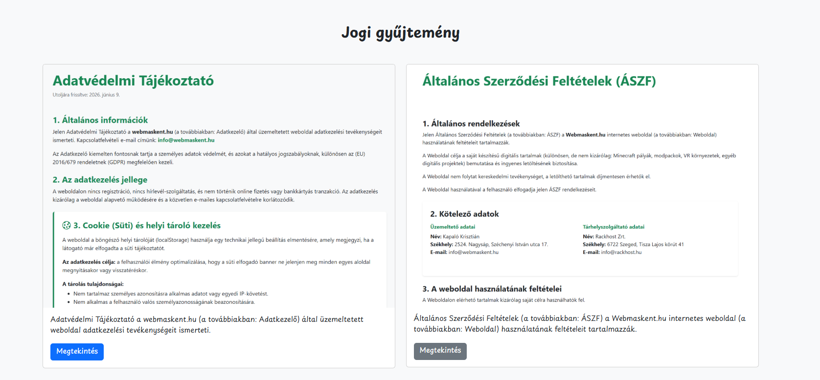 Jogi gyűjtemények és szabályzatok
